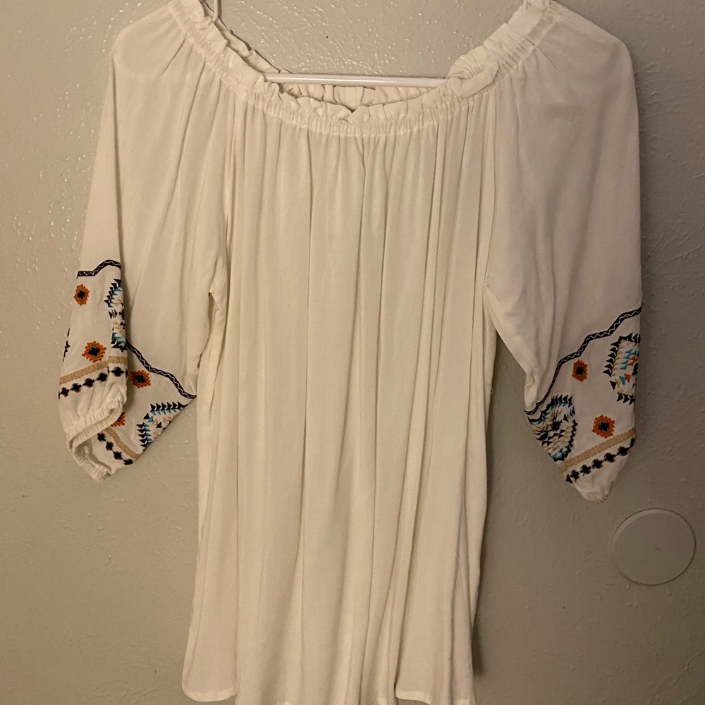 Chic White Off-Shoulder Blouse with Colorful Embroidery